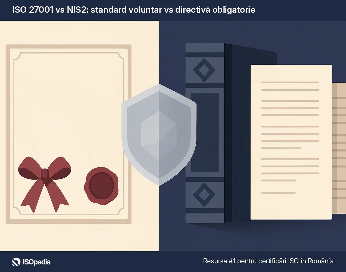 ISO 27001 vs NIS2: standard voluntar vs directivă obligatorie