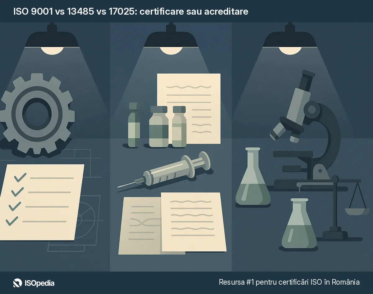 ISO 9001 vs 13485 vs 17025: certificare sau acreditare