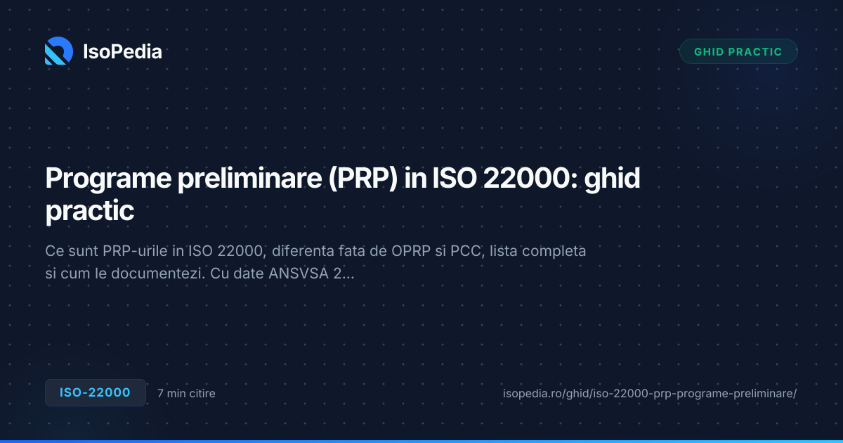 Prp Program Programe preliminare (PRP) in ISO 22000: ghid practic | IsoPedia